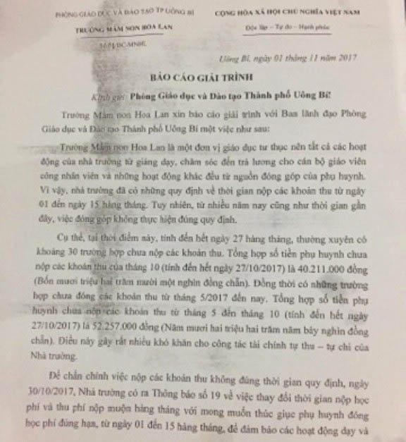 Vụ phụ huynh bị thu phí nộp muộn: Đại diện nhà trường nói gì ? - 2