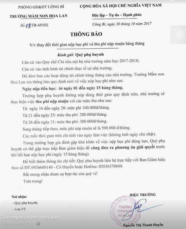 Vụ phụ huynh bị thu phí nộp muộn: Đại diện nhà trường nói gì ? - 3