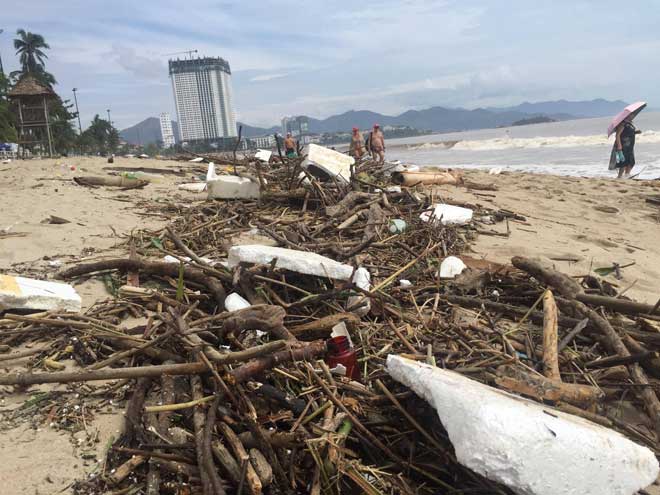 Sau bão càn quét, bãi biển Nha Trang thành “núi rác” - 1