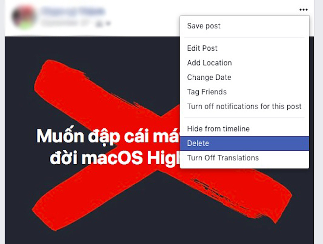 Vụ Facebook không cho xóa status: Nút &#34;Delete&#34; bỗng nhiên trở lại - 1