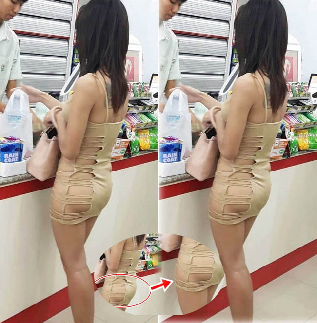 Một cô gái khác cũng từng gây xôn xao khi mặc váy rách mông đi siêu thị. 