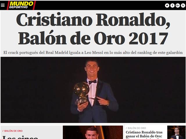 Báo chí thế giới “quỳ rạp” trước Ronaldo 5 Quả bóng Vàng