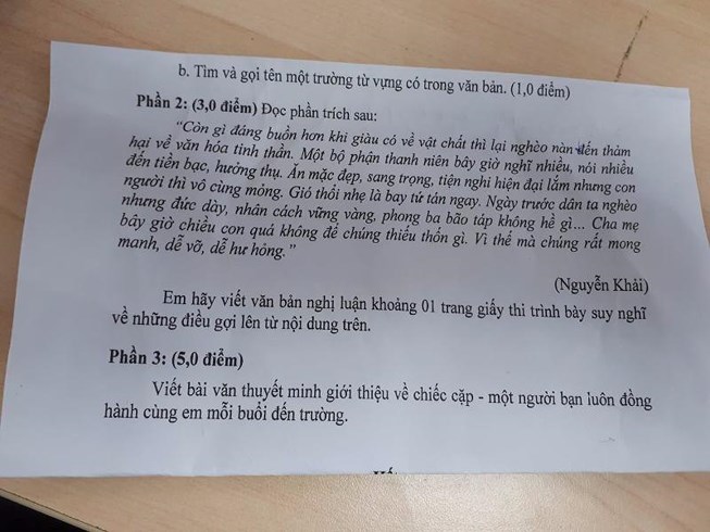 Phòng GD&ĐT quận 3 lên tiếng về đề văn lớp 8 - 1