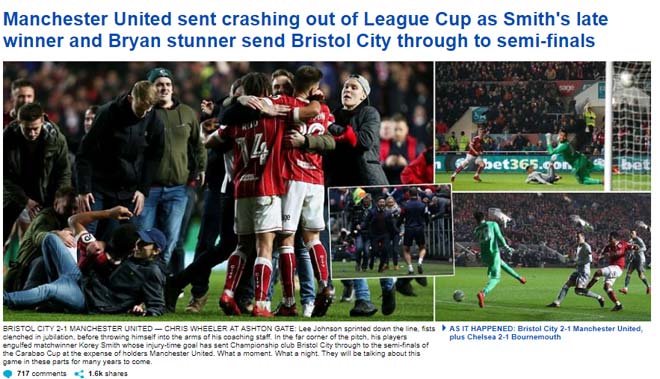 MU bị loại sốc: Báo chí Anh gọi là kì tích của Bristol, &#34;dìm&#34; Mourinho - 1