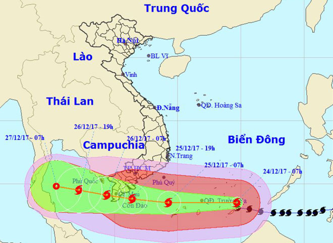 Bản tin bão 10h: Bão số 16 tiếp tục mạnh lên, giật cấp 15 hướng vào Nam Bộ - 1