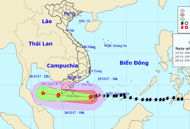 Bản tin bão 12h: Bão Tembin gió giật cấp 13, hướng về phía Cà Mau – Kiên Giang - 1