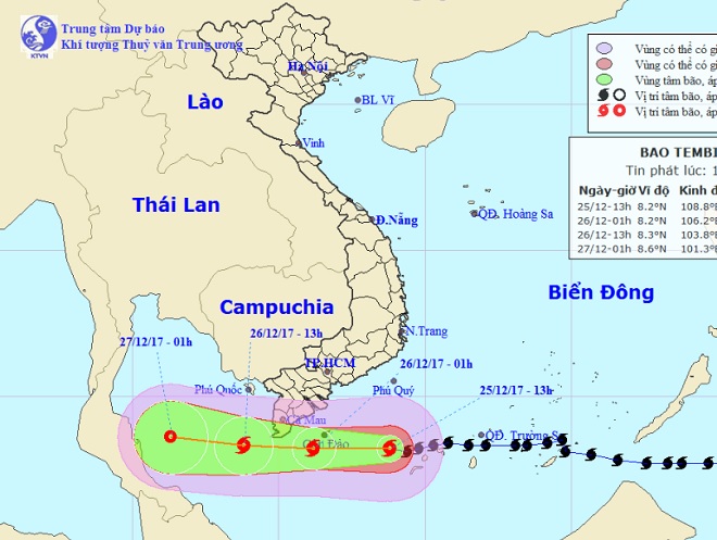 Bản tin bão 15h: Bão Tembin giật cấp 13 vào gần bờ, Nam Bộ đang mưa to nhiều nơi - 1