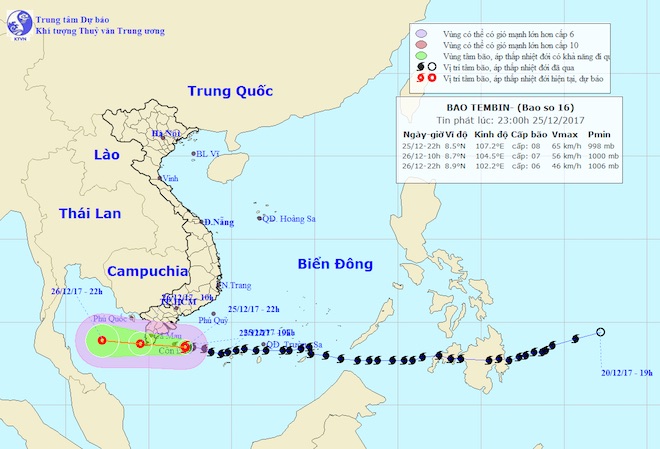 Bản tin bão 23h30: Bão Tembin sẽ “sức tàn lực kiệt” khi tới Cà Mau - 1